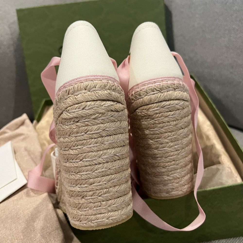 NEW Gucci GG Judie Lace Up Ballerina Espadrille Wedges - Picture 10 of 16
